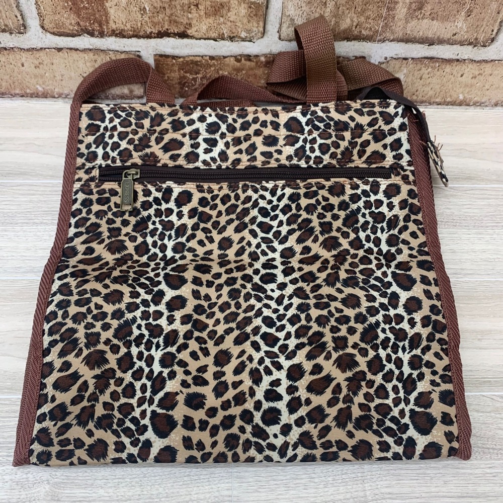 Pioneer Leopard Print Tote Bag with Zippered Front Pocket and Pouch